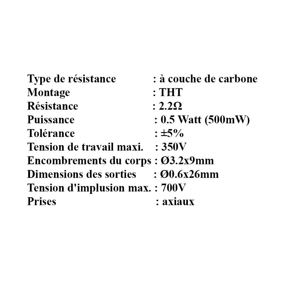 Lotto Di 25 Resistenze Al Carbonio 2.2 Ohm 1/2W (500 MW) &ndash; Tolleranza 5% &ndash; SRPASSIVES
