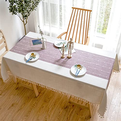 Nappe en lin de coton à rayures 100x160cm avec glands pour table - 2