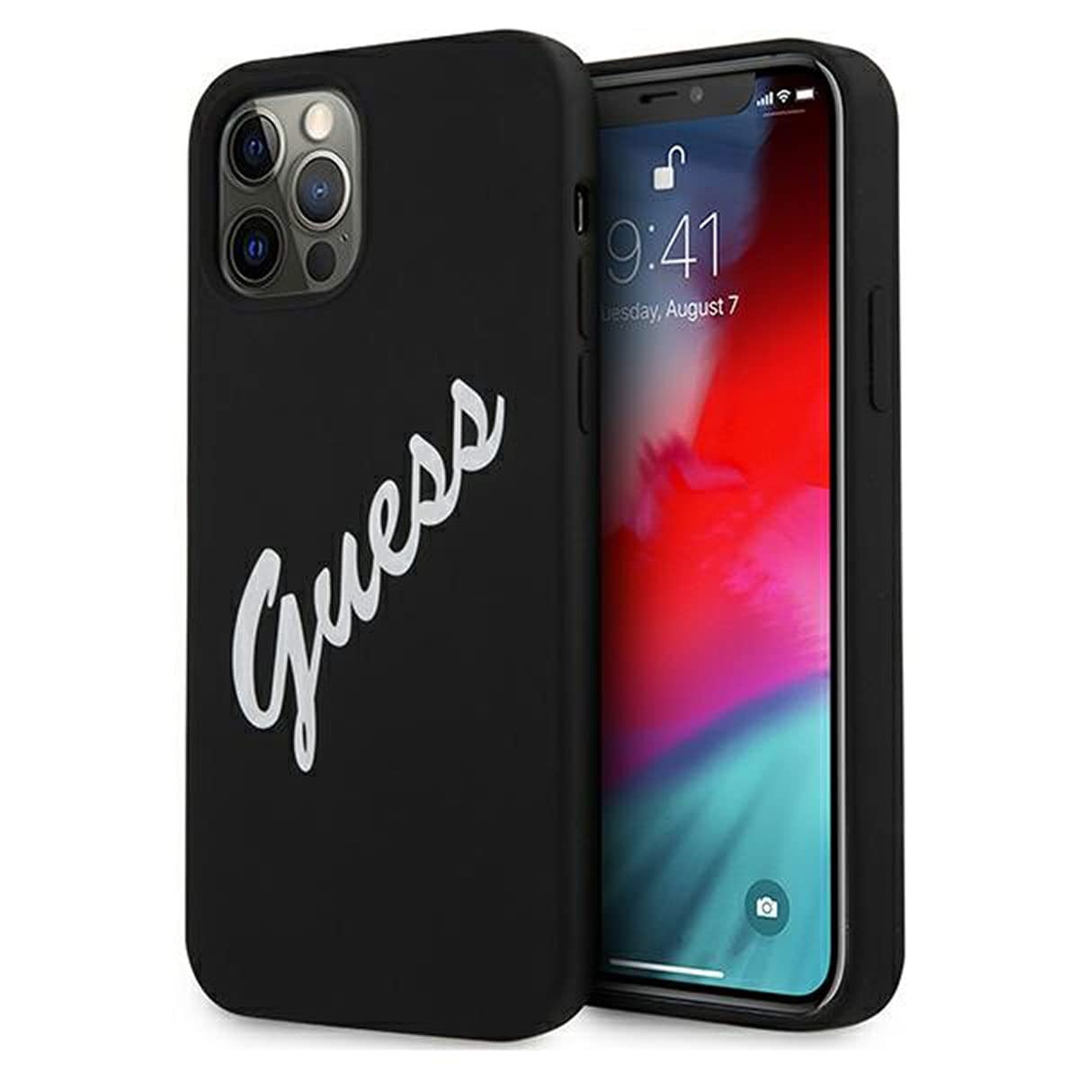 Guess Hardcase Coque de Protection Vintage en Silicone pour iPhone 12/12 Pro 6,1" Noir et Blanc