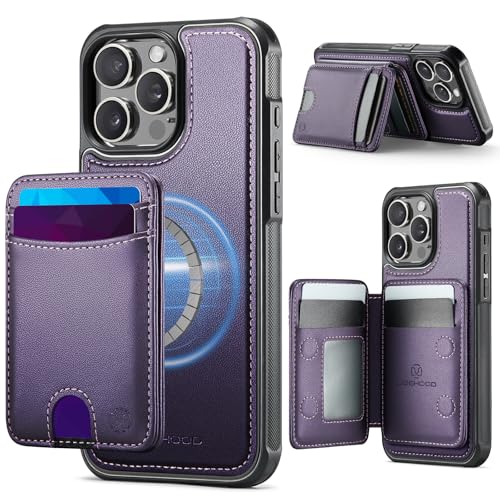 owlhold Removable Leather Flip Cover for 2-in-1 Wallet Case for iPhone 14 Pro Max 6.7", Compatible with MagSafe and RFID Blocking, 6 Card Slots, Purple