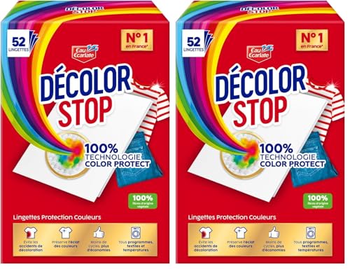 Decolor Stop - Protections Couleurs - Evite les Accidents de Decoloration - Preserve l'Eclat des Couleurs - Tous Programmes Textiles et Températures - Moins de Cycles - Plus d'Economies -x52 Lingettes