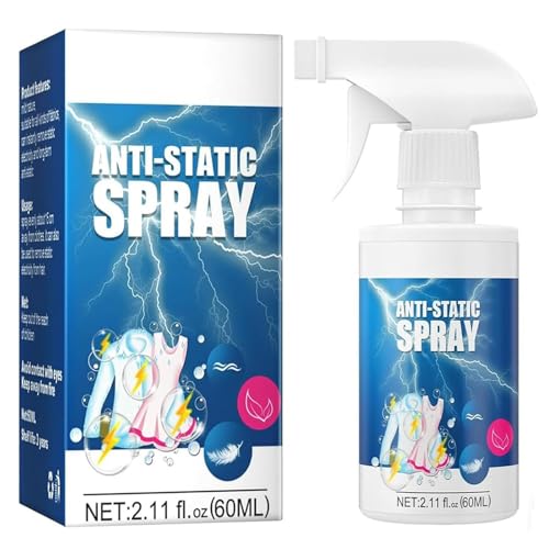 Spray Antiestático para Ropa, Anti Static Spray, Sprays-Antiestático para Tejidos, Sprays-Antiarrugas Ropa con Efecto Antiestático, Eficaz Reduce La Electricidad Estática, 60 ml