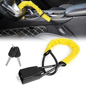 Wisamic Steering Wheel Lock Seat Belt Universal Anti Theft Device Security Car Lock with 2 Keys for Cars Trucks Vans and Suvs- Yellow