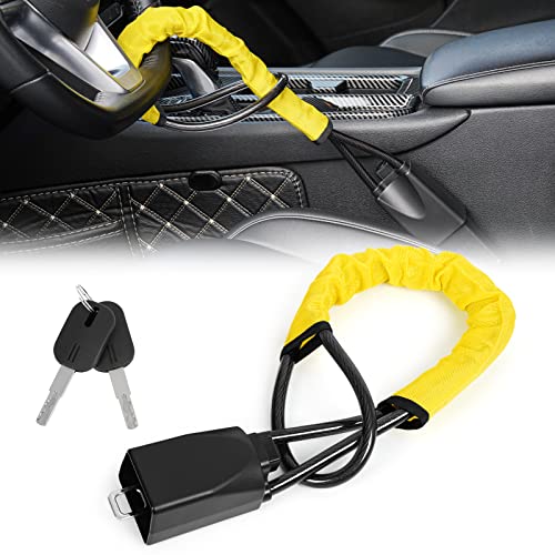 Wisamic Steering Wheel Lock Seat Belt Universal Anti Theft Device Security Car Lock with 2 Keys for Cars Trucks Vans and Suvs- Yellow