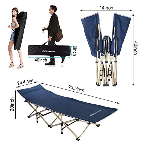 Slendor Camping Cot For Adults,500Lbs Cot For Camping Portable Folding Camp Cots,Sleeping Cots For Camp Bed Office Outdoor Tent Beach With Pillow Carry Bag,1200D Double Layer Oxford #TOP3