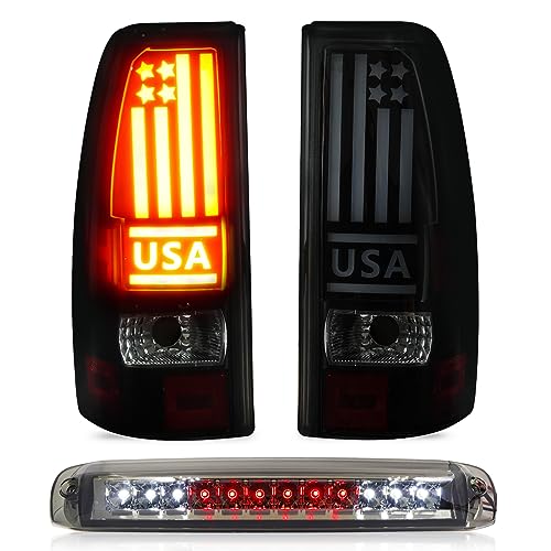 Tresound Tail Light + 3rd Third Brake Cargo Lamp for Chevy Silverado 1500 2500 99-02, 1500 2500 HD 01-02, GMC Sierra 1500 2500 99-03, 1500 2500 HD 01-03 High Mount Stop Light Rear LED Taillight