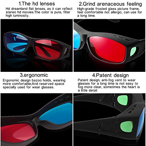 Bial 2 Pack Red-Blue 3D Glasses With Case Glassese Cloth Cyan Anaglyph Simple Style 3D Movie Game- Extra Upgrade #TOP2