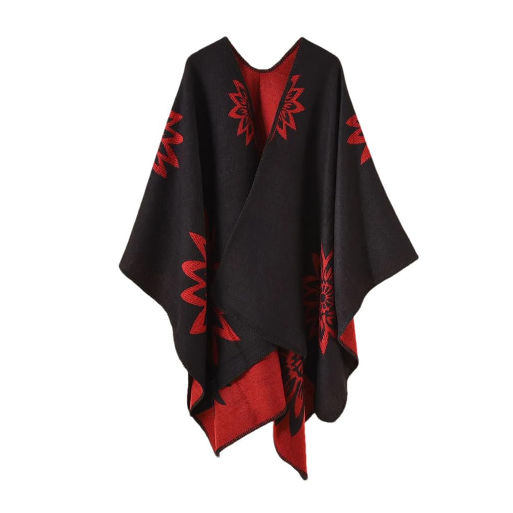 Donne Autunno Inverno Stampa Maglione Scialle Cardigan Caldo Casual Poncho Mantelle Solido Cappotto