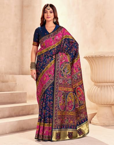Image of SIRIL Women's Silk Kashmiri Minakari Jacquard Saree With Unstitched Blouse Piece
