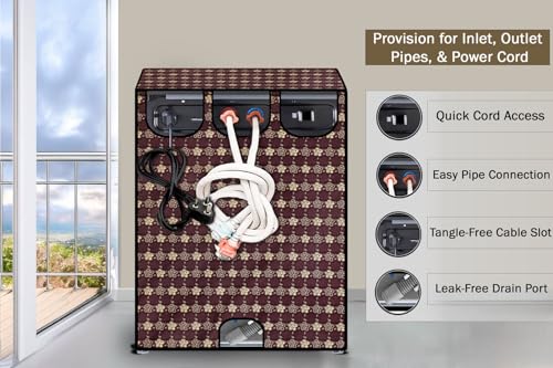 Image of Stylista Washing Machine Cover Compatible for Bosch 8 kg Front Load WAT24463IN Floral Pattern Brown