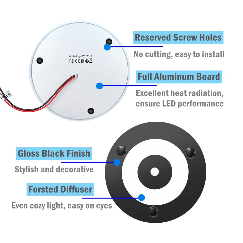 acegoo 12V LED Deckenleuchte Wohnmobil Boot Innenbeleuchtung Deckenlampe Dimmbar 120mm Acryl Rund Panel Leuchte 12V 400lm mit Druckschalter&Blaues Nachtlicht für Yacht Wohnwagen Camper 4000K 2Pcs