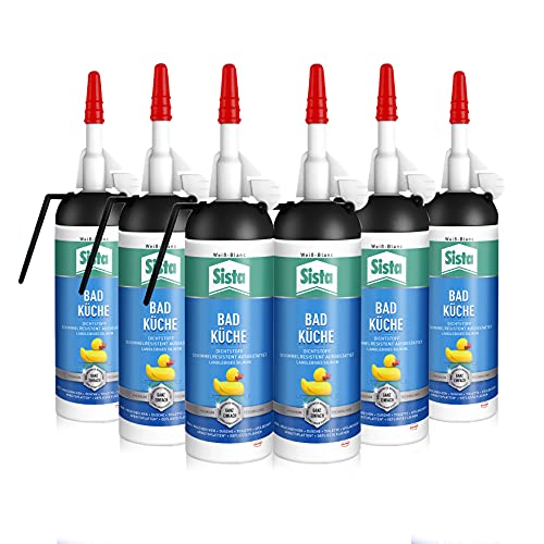 Preisvergleich Produktbild SISTA BAD KÜCHE weiß, Dichtstoff, schimmelresistent ausgestattetes, langlebiges Silikon für Küche und Bad, wasserdichter Fugenfüller, 6x100ml Spender