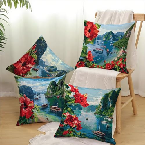 Housse de coussin rouge 35x35 en velours imperméable pour canapé - 3