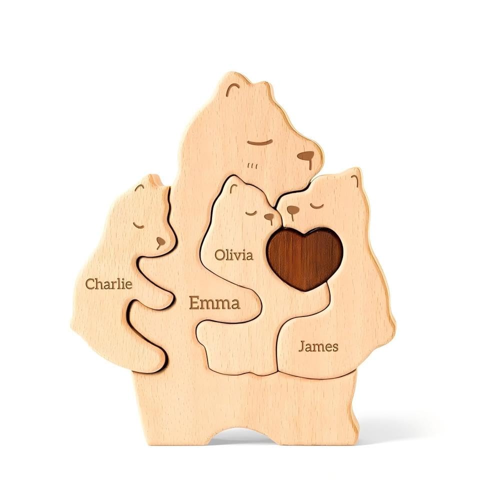 Wooden Mommy Bears Family Puzzle, Personalized Puzzles with 2–5 Names, Father's Day Personalized Gifts for Dad Mom Kids Teen Boys Girls Grandma,