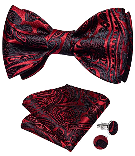 Image of DiBanGu Men Bow Tie Paisley Striped Self-Bow Tie for Men and Silk Woven Bowtie Pocket Square Cufflinks Wedding Party