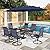 PHI VILLA 8 Piece Patio Dining Set with 13ft Patio Umbrella (Navy Blue), 6 Outdoor Padded Swivel Dining Chairs & 1 Large Metal Dining Table with 1.57" Umbrella Hole, for Lawn Garden Backyard