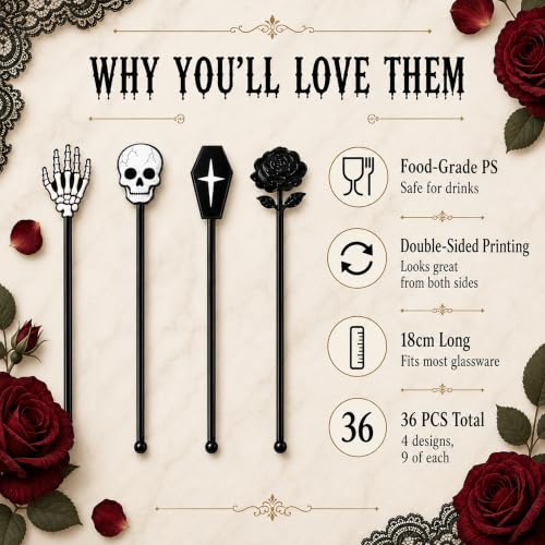 Halloween Cocktail Stirrers,36 Pack, 7.1 Inch (Gothic Mix) - image 4