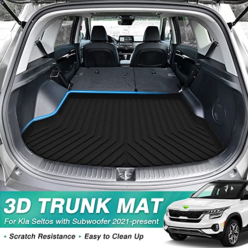 Mixsuper Custom Fit Cargo Liner For 2021-2023 Kia Seltos, Only Fits Models With Subwoofer In Cargo Area, All Weather Rear Trunk Liner Cargo Mat Black #TOP1