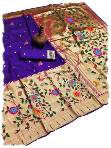 Pandadi Saree Paithani Silk Saree With Blouse Piece, Blue