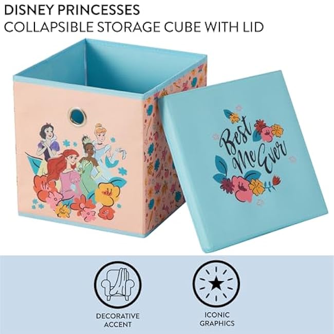 Idea Nuova Disney Princess Collapsible Fabric Storage Cube,10¡± Organizer Bin with Lid for Bedroom, Playroom, and Closet