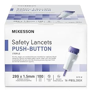 McKesson Safety Lancet, Retractable, Push Button Activation – Ideal for Blood Testing – Sterile, Single Use, 28 Gauge, 1.5mm Depth, 100 Count, 1 Pack