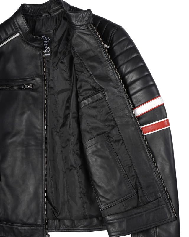 Image of Blingsoul Stylish Black & Brown Cafe Racer Leather Jacket For Men - Real Lambskin Leather Motorcycle Jacket Mens
