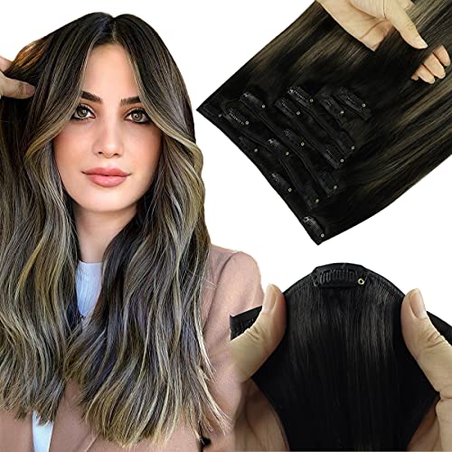 SWINGINGHAIR Natural Black to Light Blonde Clip in Remy Hair Extensions, 24 Inch 120g 7pcs Balayage Real Human Hair Extensions Clip in Straight Full Head Thick Hair Extensions Double Weft