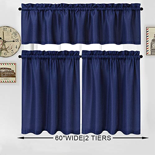 Nanan Curtain Valance,Waffle Woven Textured Valance For Bathroom Waterproof Window Covering - 60" X 15", Navy Blue, One Panel #TOP6