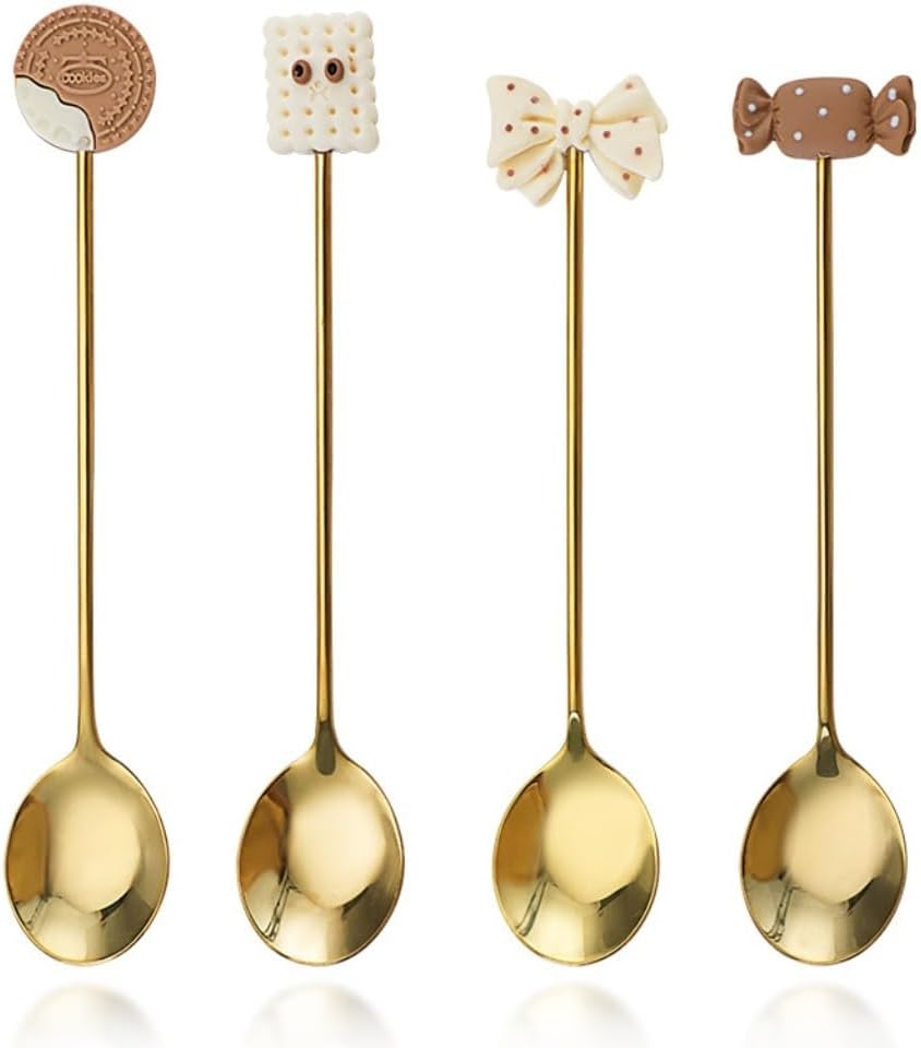 Spoons, Spoons 4-Pack Stainless Steel Dessert Spoon Cute Cartoon Biscuit Home Ice Cream Spoon Stirring Coffee Spoon