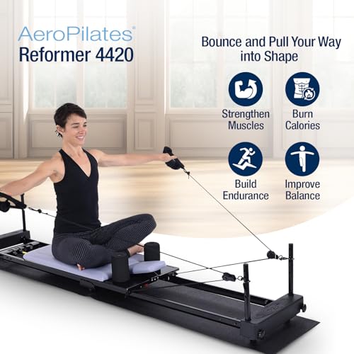 AeroPilates Reformer 4420 Plus Floor Mat - Pilates Reformer Workout Machine for Home Gym - Cardio Fitness Rebounder - Foldable - 300 lbs Weight Capacity