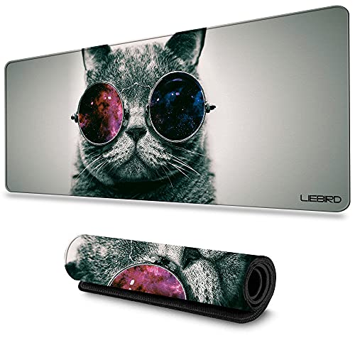 LIEBIRD® Cool Cat Extended XXXL Gaming Mouse Pad - 31.5Lx11.8Wx0.12H - Portable with Extended XXL Size - Non-Slip Rubber Base - Special Treated Textured Weave with Precision Control
