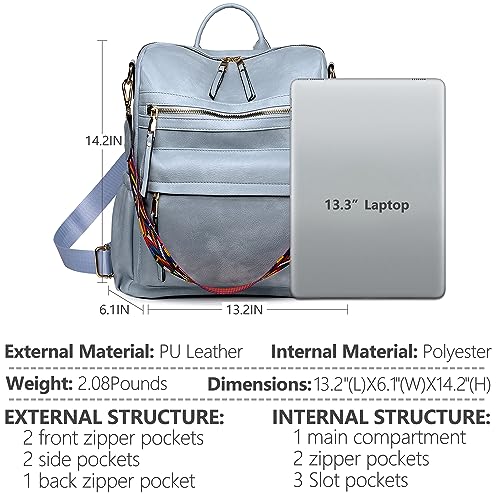 Image of Dora & Liz Women Backpack Purse, Fashion Leather Designer Ladies Rucksack, Convertible Travel Shoulder Bag with Colorful Strap, Blue, Medium