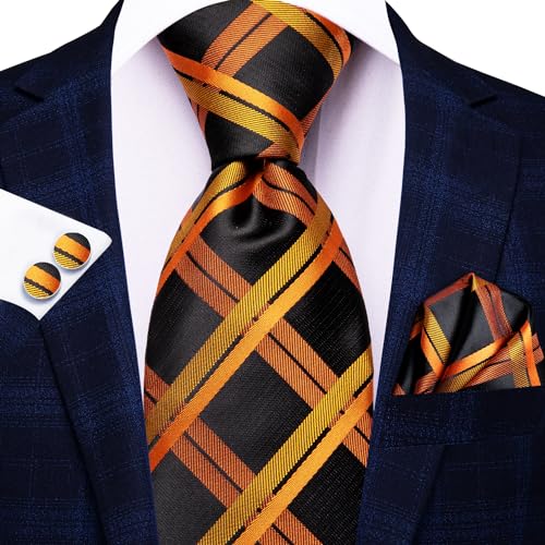 Image of Hi-Tie 3 Pcs Gift Box Mens Tie Set Necktie with Pocket Square Cufflinks Lapel Pin Silk Neck Tie Collection