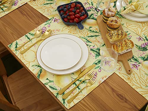 100% Polyester Placemats For Dining Table Set Of 6, Reversable & Waterproof For Indoor Or Outdoor Use, Heat-Resistant Non-Slip Place Mats For Kitchen Table Mats 13 X 19 Inch, Lemon Bliss #TOP3