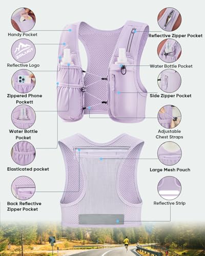 Image of Zelvot Running Vest for Women Men, US Patent, Adjustable Chest Straps Running Hydration Vest with 500ml Soft Flask, Lightweight Reflective Hydration Backpack for Marathon