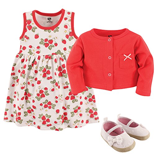 Image of Hudson Baby baby-girls Cotton Dress, Cardigan and Shoe Set