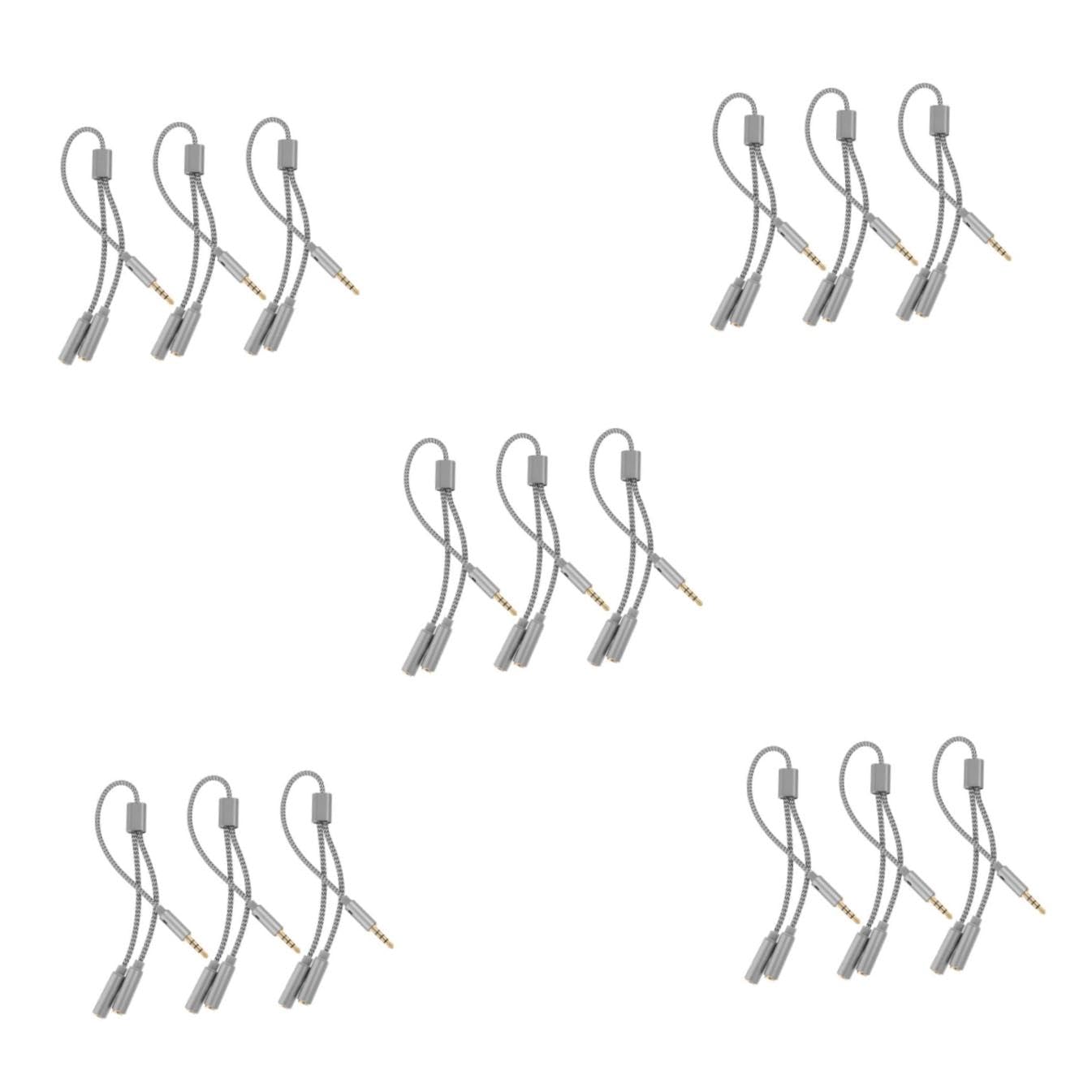 Artibetter 15piezas Splitter De Auriculares Adaptador De Audio para Ordenador y Móvil Extensión De Conversión De Micrófono y Auriculares Color Plata