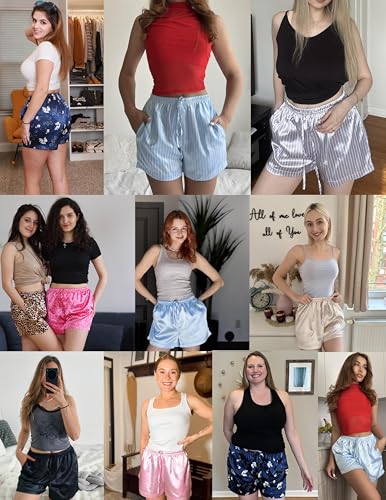 Image of Ekouaer Womens Silk Satin Pajama Short 2026 Summer Casual Sleep Shorts Lounge Sleep Pj Short with Pockets Soft Lounge Shorts