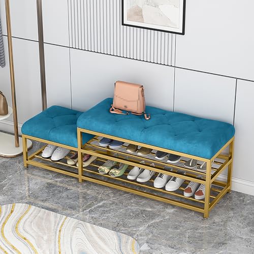 Banco Zapatero de Metal con Organizador de Almacenamiento para Entrada, Dormitorio, Sala de Estar, vestíbulo, Banco Zapatero Resistente Azul (120 x 25 x 46 cm)
