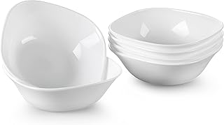 MALACASA Serie ESMER, Juego de 6 Cuencos de Vidrio Opal para 6 Personas, 7,5'' / 17 x 17 x 5,5 cm, 620 ml, Tazones para Cereales, Arroz, Ensalada y Postres, Color Blanco