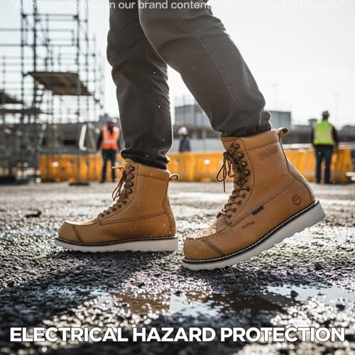 Image of SUREWAY Mens 8 inch Heavy Duty Waterproof Work Boots for Men - Composite Toe,EH Construction Industrial Safety Leather Boots,GoodyearWelt,Lace Up Wedge Moc Toe,Oil /Slip Resistant Comfortable Outsole