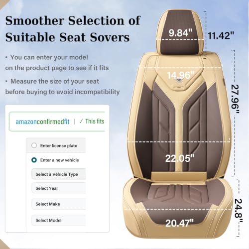 Image of Coverado Seat Covers, Car Seat Covers Front Seats, Leather Seat Covers for Cars, Automotive Seat Covers Car Seat Protector Car Seat Cushion Universal Fit for Most Sedan SUV Pick-up Truck(Beige&Coffee)