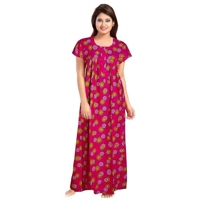 Image of Nighty for Women Cotton Printed Maxi Gown Ankle Length Nighty Night Dress Gown for Women Maxi - (Pack of 2)
