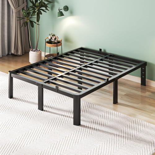 Cozy City Full Bed Frame, 18 Inch Heavy Duty Steel Platform, Noise-Free | 3500 lb heavy duty steel frame, scratch-proof feet, no box spring needed, easy assembly