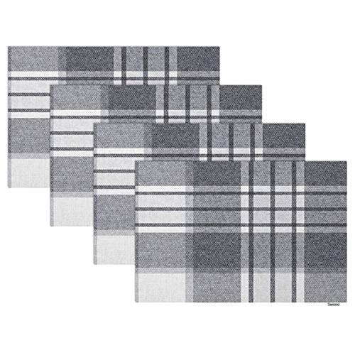 Swono Plaid PlacematsTemplate of Checkered Plaid Pattern Grey Place Mats Home Decoration for Dinner TableIndoor Outdoor Waterproof Kitchen Table Mats Set of 412X18