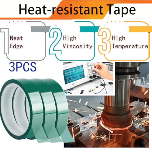 3 Rollen Hitzebeständiges Klebeband, Sublimation Polyimid Nickelband, Hohen Temperaturen Hitzeschutzband für Elektronische Leiterplatten (Grün 20mm × 33m)
