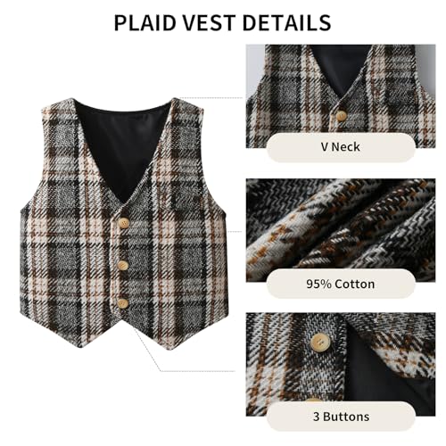 Boys Suit 4 Piece Plaid Vest Shirt Elastic Waist Pants Set with Bowtie 1-8Y4