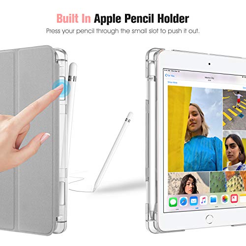 Fintie for iPad Mini 5 2019 ケース クリア 半透明 バックカバー Pencil 収納可能 ペンホルダー付き 薄型 軽量 スタンド オートスリープ機能 第5世代 7.9 インチ 保護カバー(モデル番号A2133、A2124、A2126、A2125) (モデル番号A2133、A2124、A2126、A2125) (シルバー)