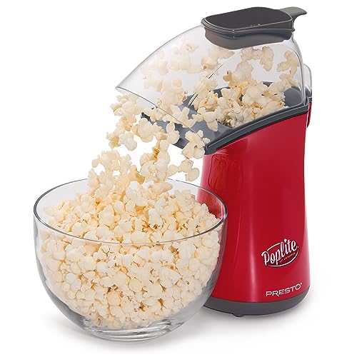 Image of Presto 04863 Poplite Hot Air Popcorn Popper - Built-In Measuring Cup + Melts Butter, Easy to Clean, Built-In Cord Wrap, 18 Cups, Red