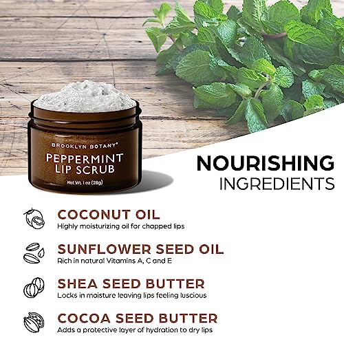 brooklyn botany lip scrub exfoliator 1 oz  lip moisturizer for dry lips and chapped lips  gentle lip exfoliator for smooth and brighter lips  peppermint flavor
